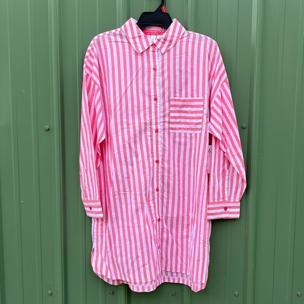 Sleepshirt Silky Soft Woven Long Sleeve Button Front Lounge Pajama Size M